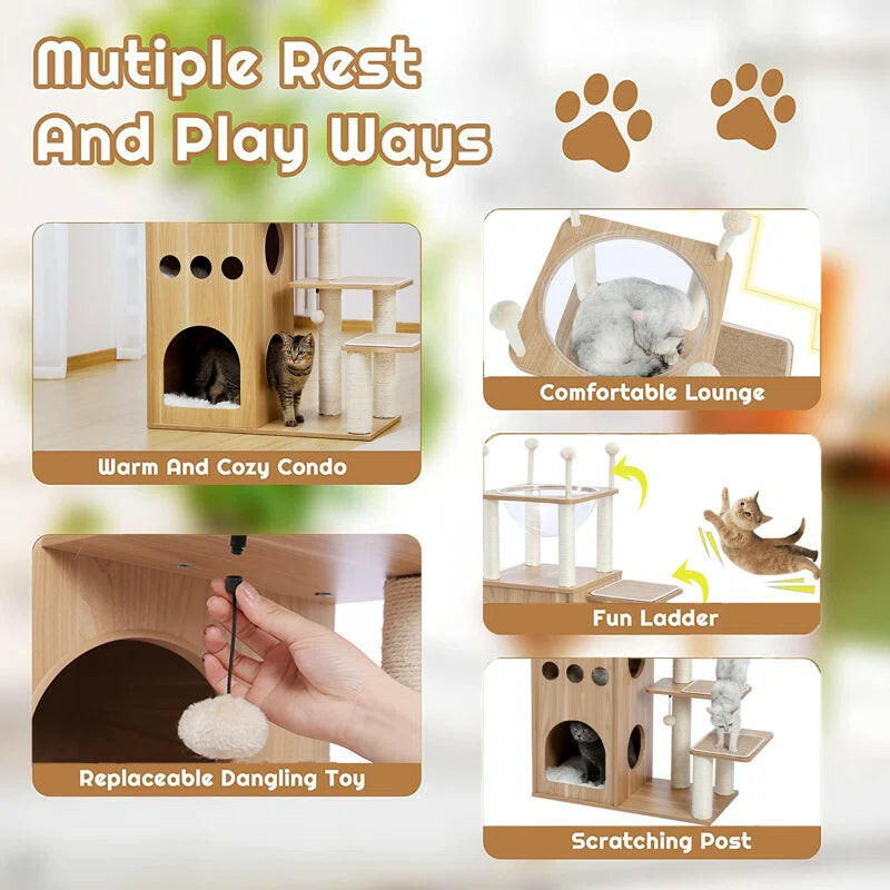 Wooden Modern Large Cat Tree Tower.