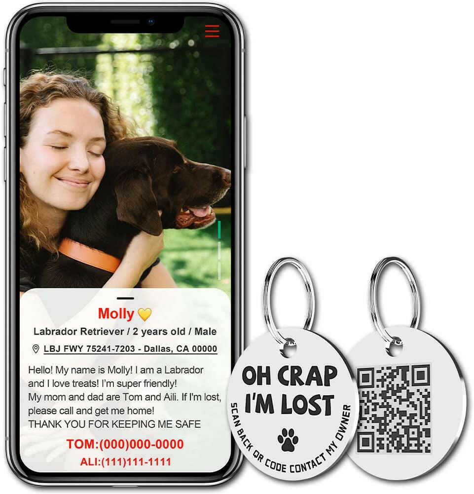 Stainless Steel QR Code Pet ID Tags.