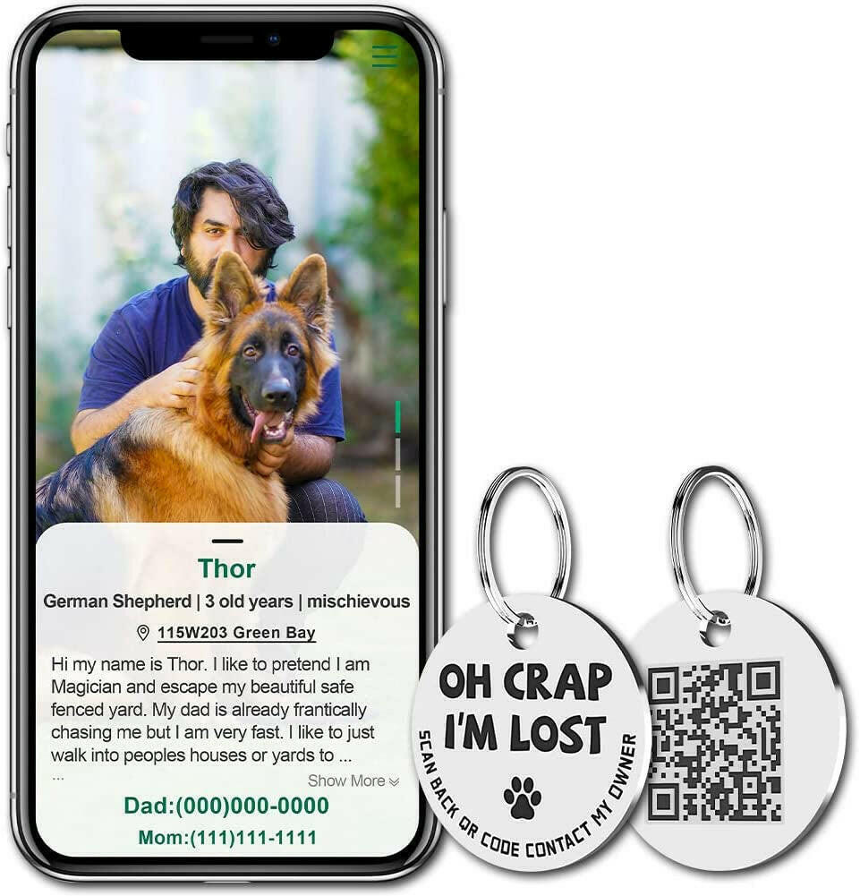 Stainless Steel QR Code Pet ID Tags.