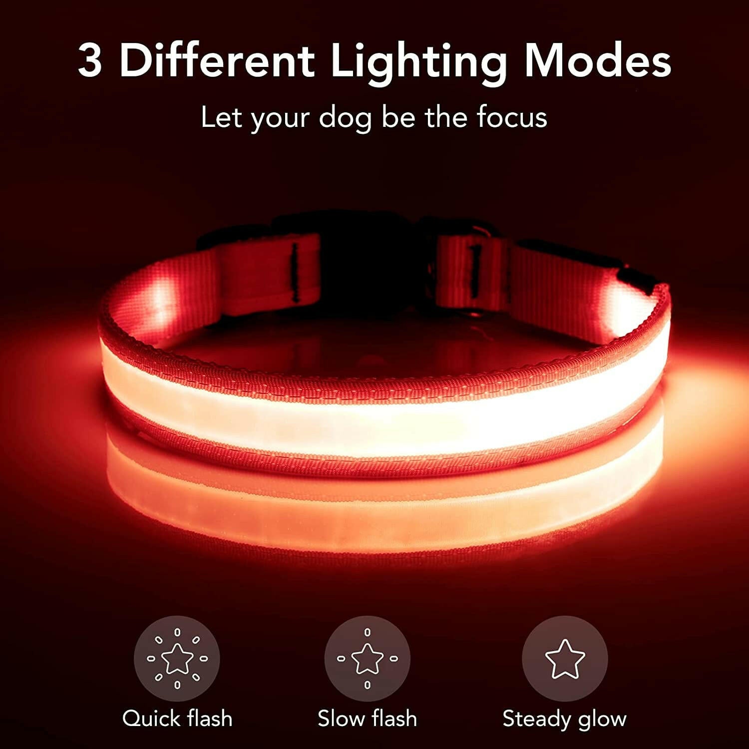 LED Dog Collar, Light up Dog Collar Adjustable USB Rechargeable Super Bright Safety Light Glowing Collars for Dogs(Small,Red)