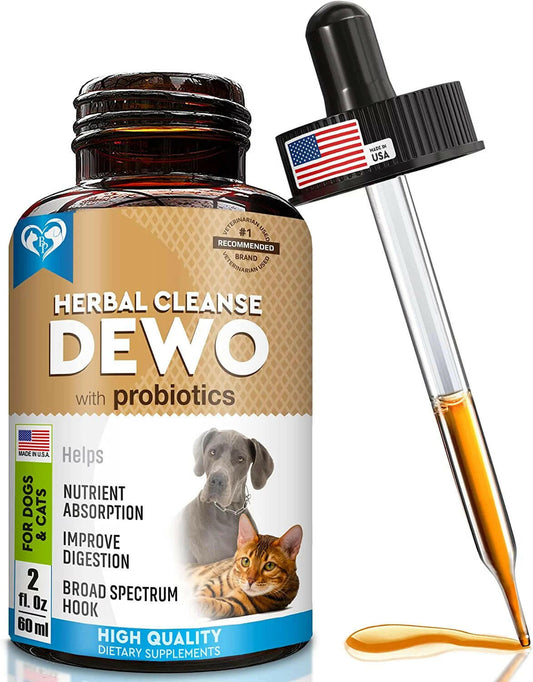 Dewormer for Dogs & Cats - Made in USA - Effective against Tapeworms Hookworms Roundworms Whipworms - Natural Worm Treatment for Kitten & Puppy