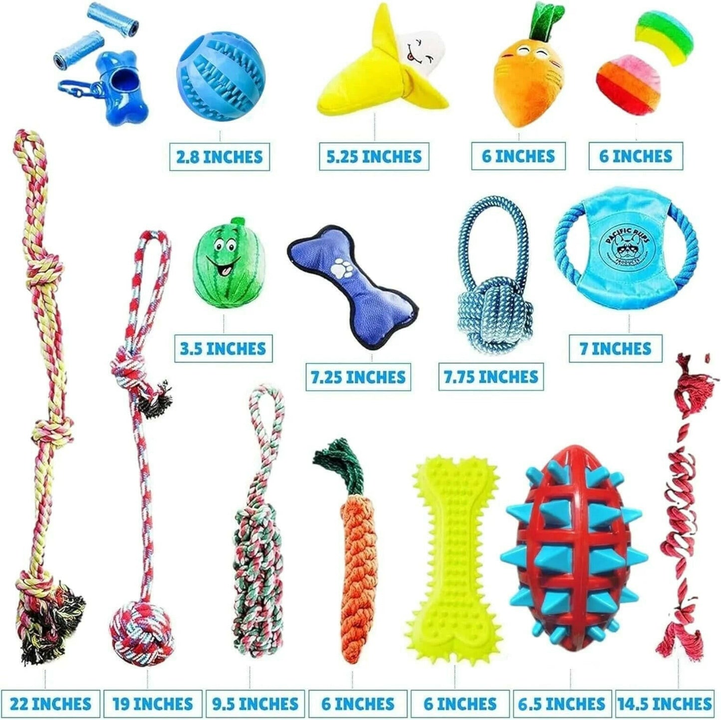 Pacific Pups - 18 Pack Dog Chew Toys.