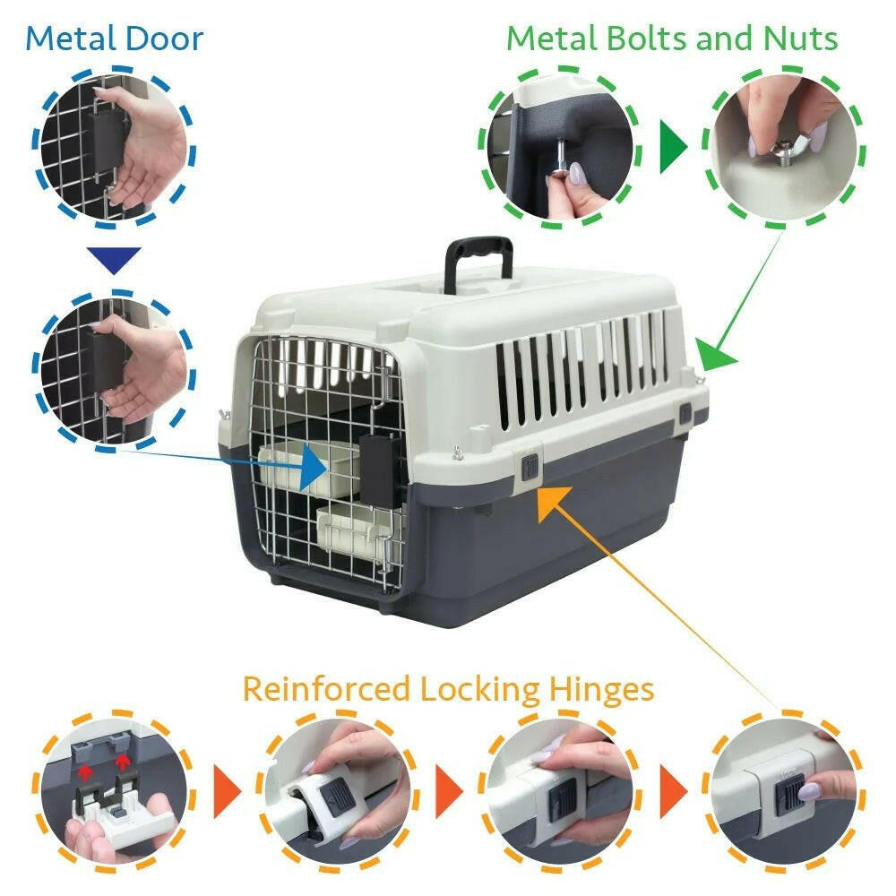 Plastic Dog IATA Airline Approved Kennel Carrier, Large.