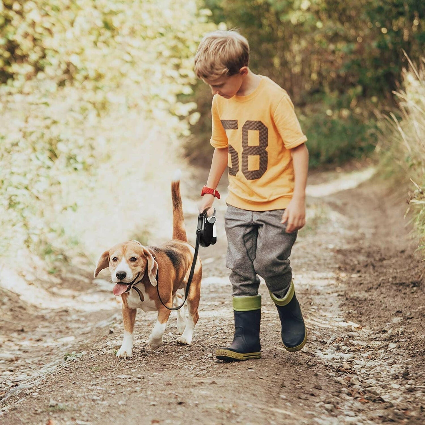 Retractable Dog Leash with Dispenser and Poop Bags.