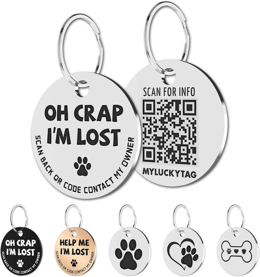 Stainless Steel QR Code Pet ID Tags.