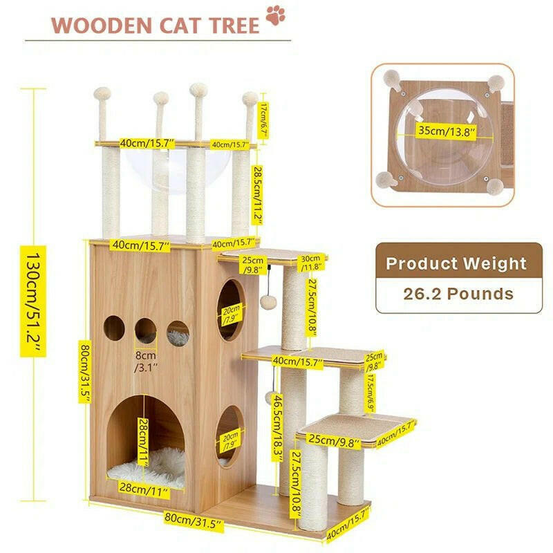 Wooden Modern Large Cat Tree Tower.