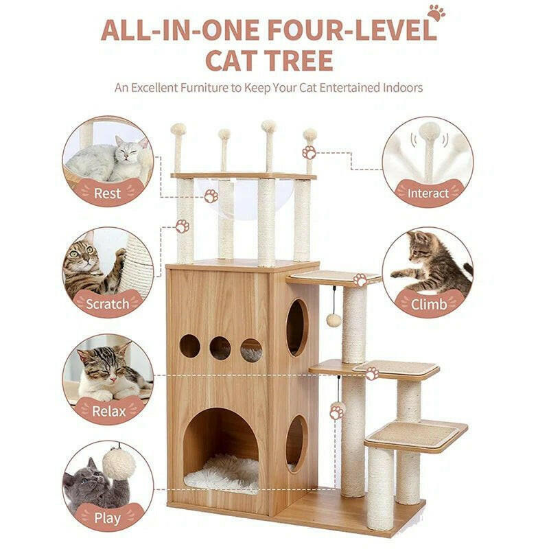 Wooden Modern Large Cat Tree Tower.