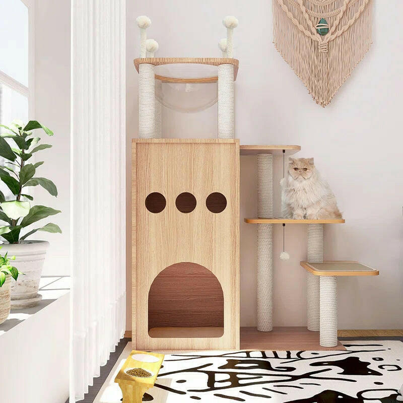 Wooden Modern Large Cat Tree Tower.