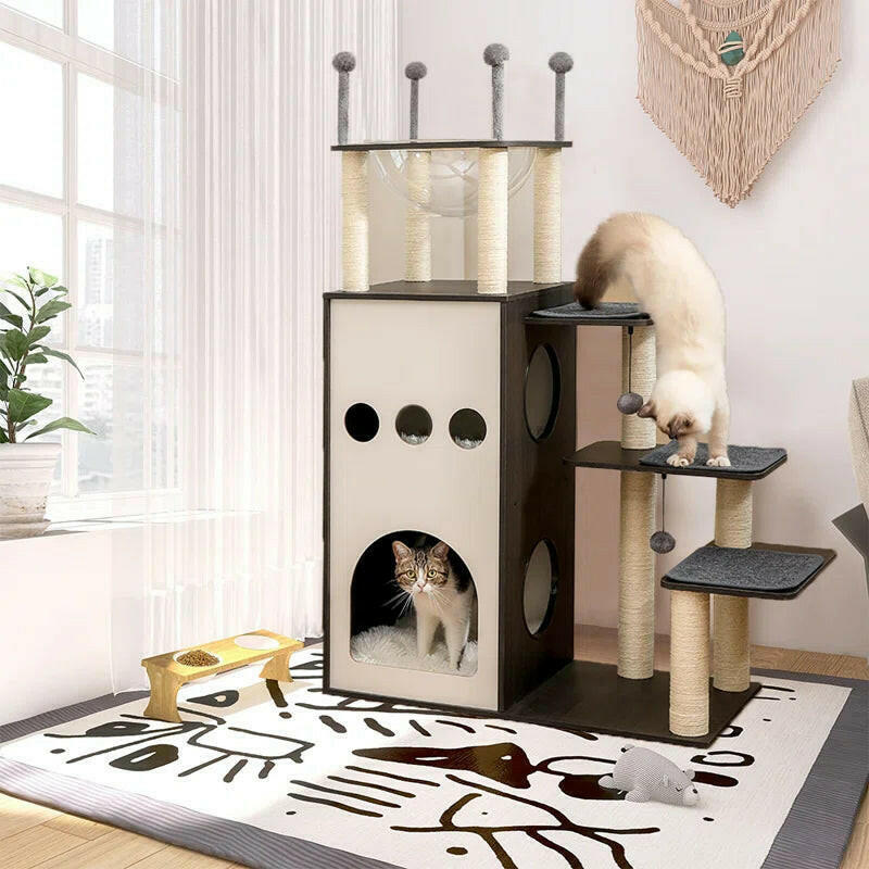 Wooden Modern Large Cat Tree Tower.