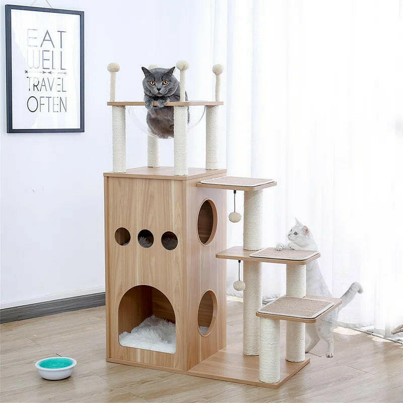 Wooden Modern Large Cat Tree Tower.