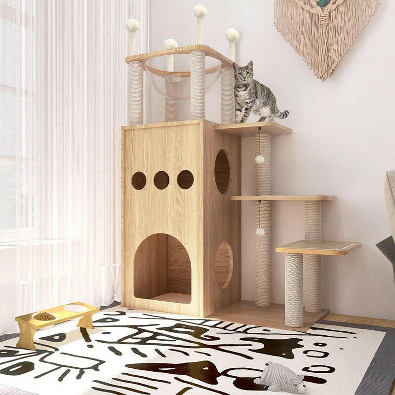 Wooden Modern Large Cat Tree Tower.